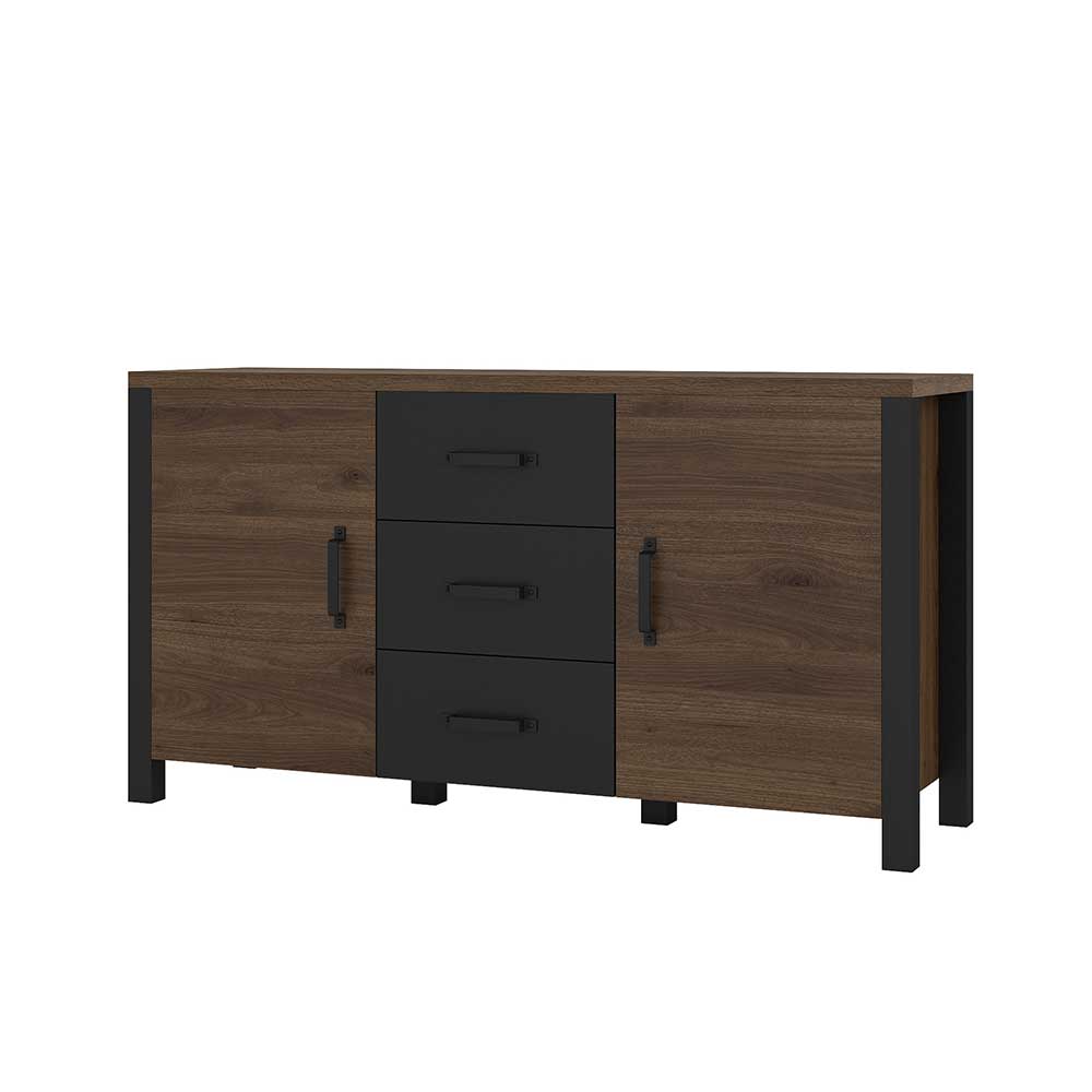 Industriestil Sideboard Racadia in Walnussfarben und Schwarz