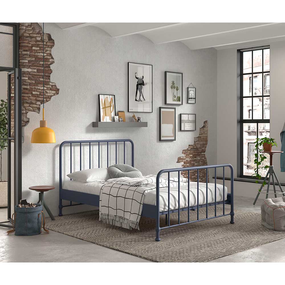 Metallbett Eleganto in Blau im Retrostil