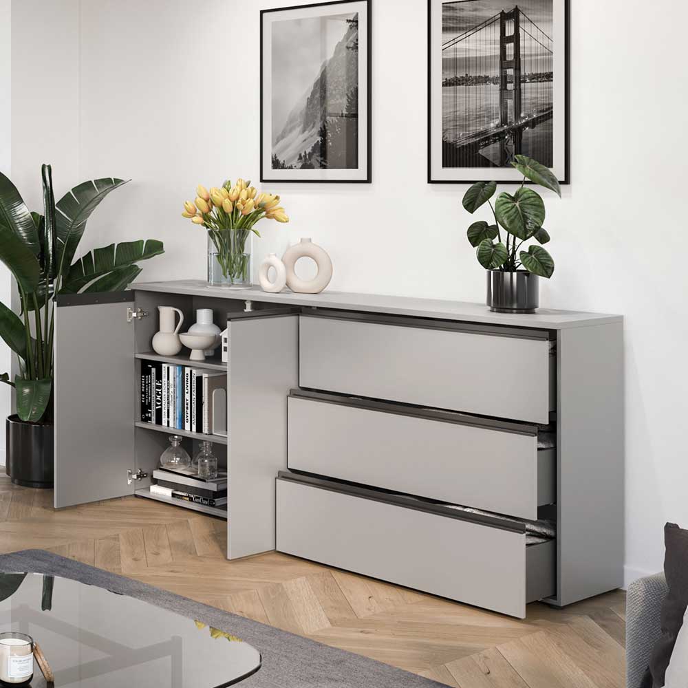 Sideboard Tumeato mit drei Schubladen in Grau