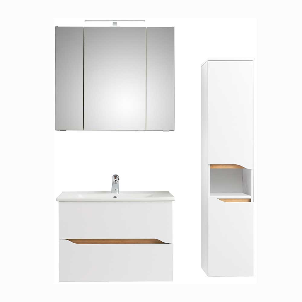 Badmöbel Set Dominicas mit LED Beleuchtung im Skandi Design (dreiteilig)