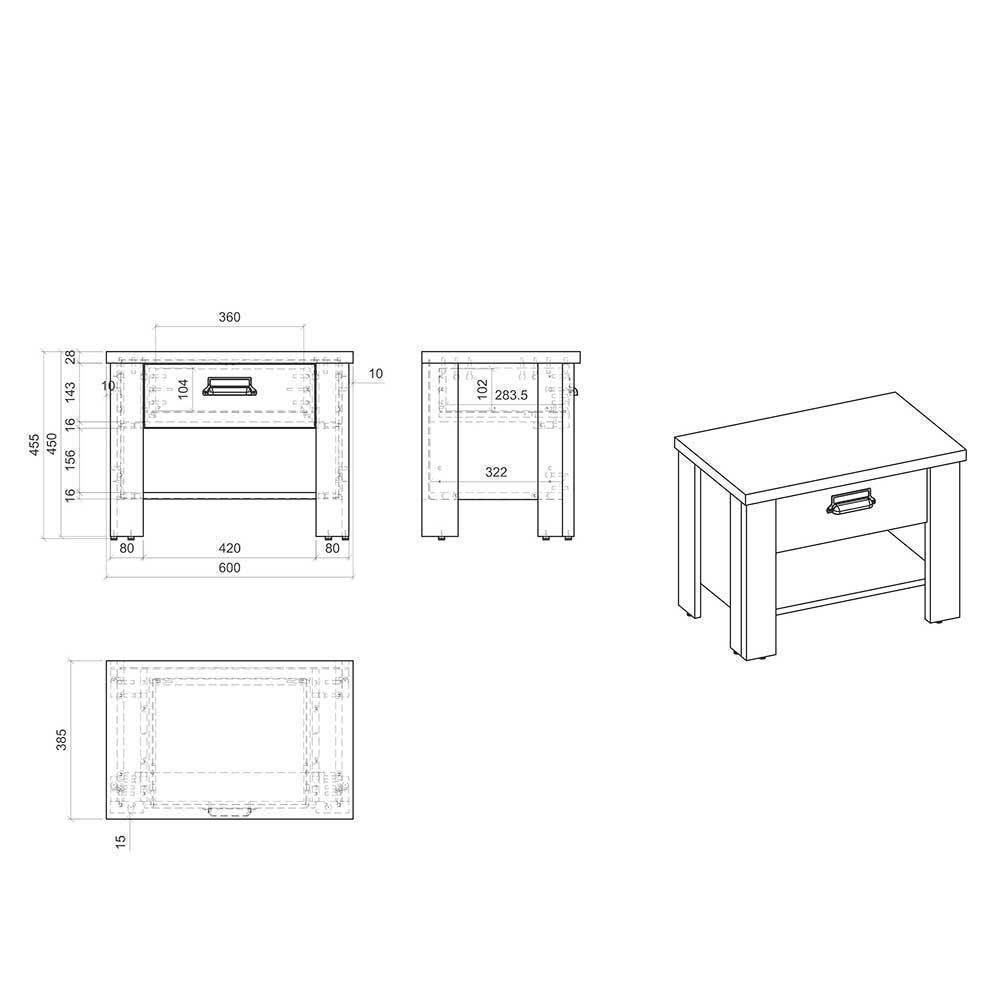 Schlafzimmer komplett Dionada im Landhausstil in Pinie Weiß (vierteilig)