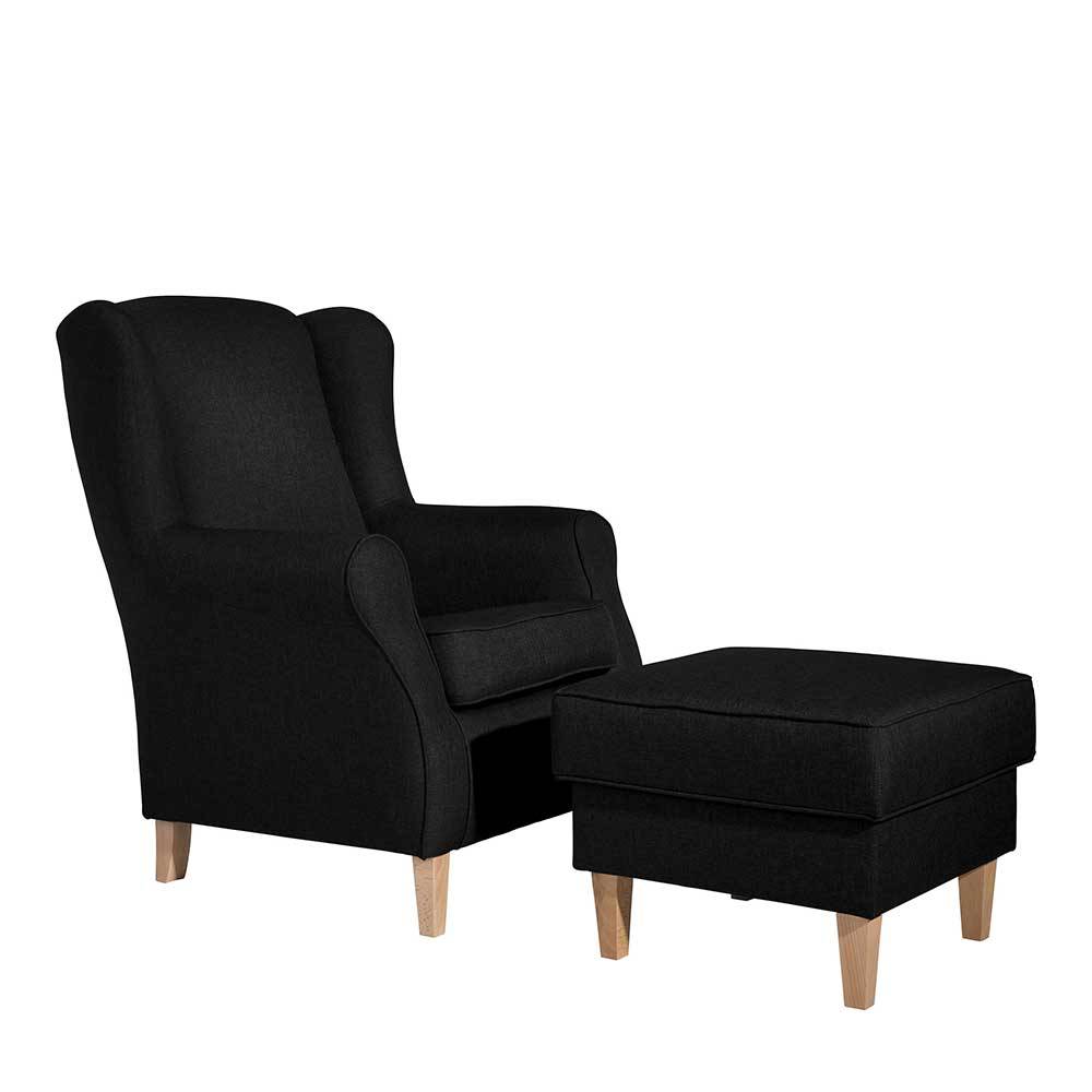 Sessel optional mit Hocker Fiametta in Schwarz und Buchefarben