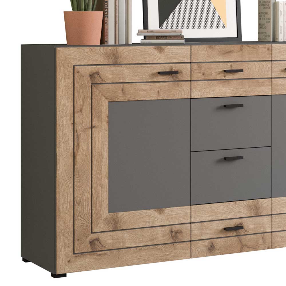 Esszimmersideboard Contreros in Wildeichefarben und Grau 160 cm breit