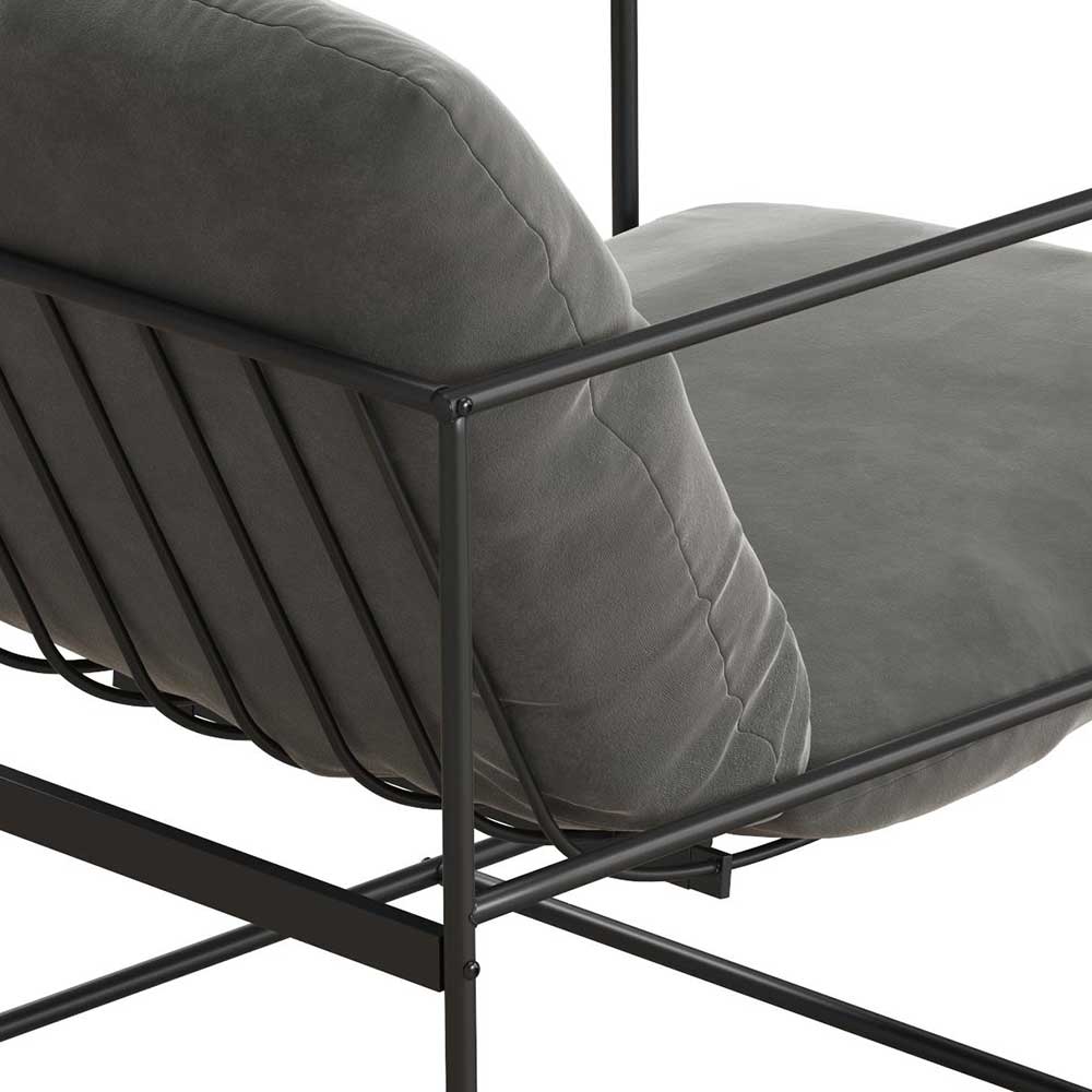 Lounge Sessel Chantal in Grau und Schwarz aus Samt und Metall