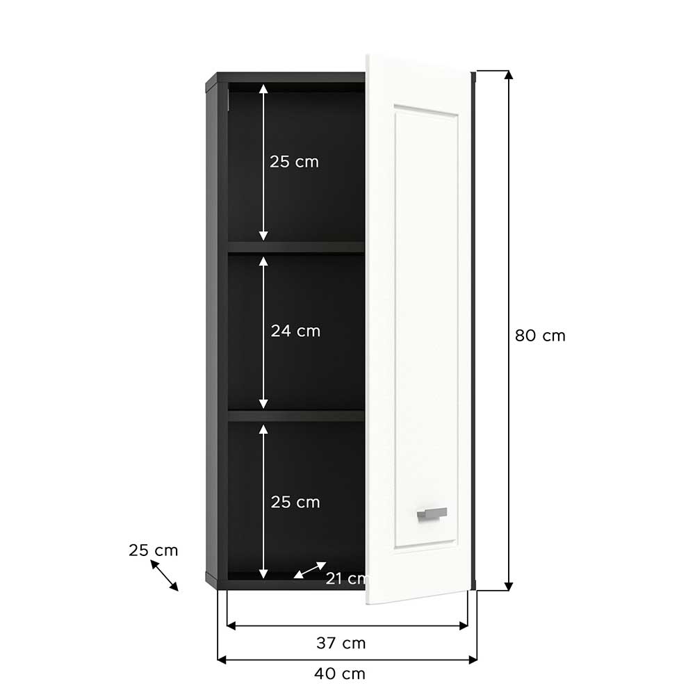 Hängeschrank Bad Sabina in Weiß und Grau 80 cm hoch