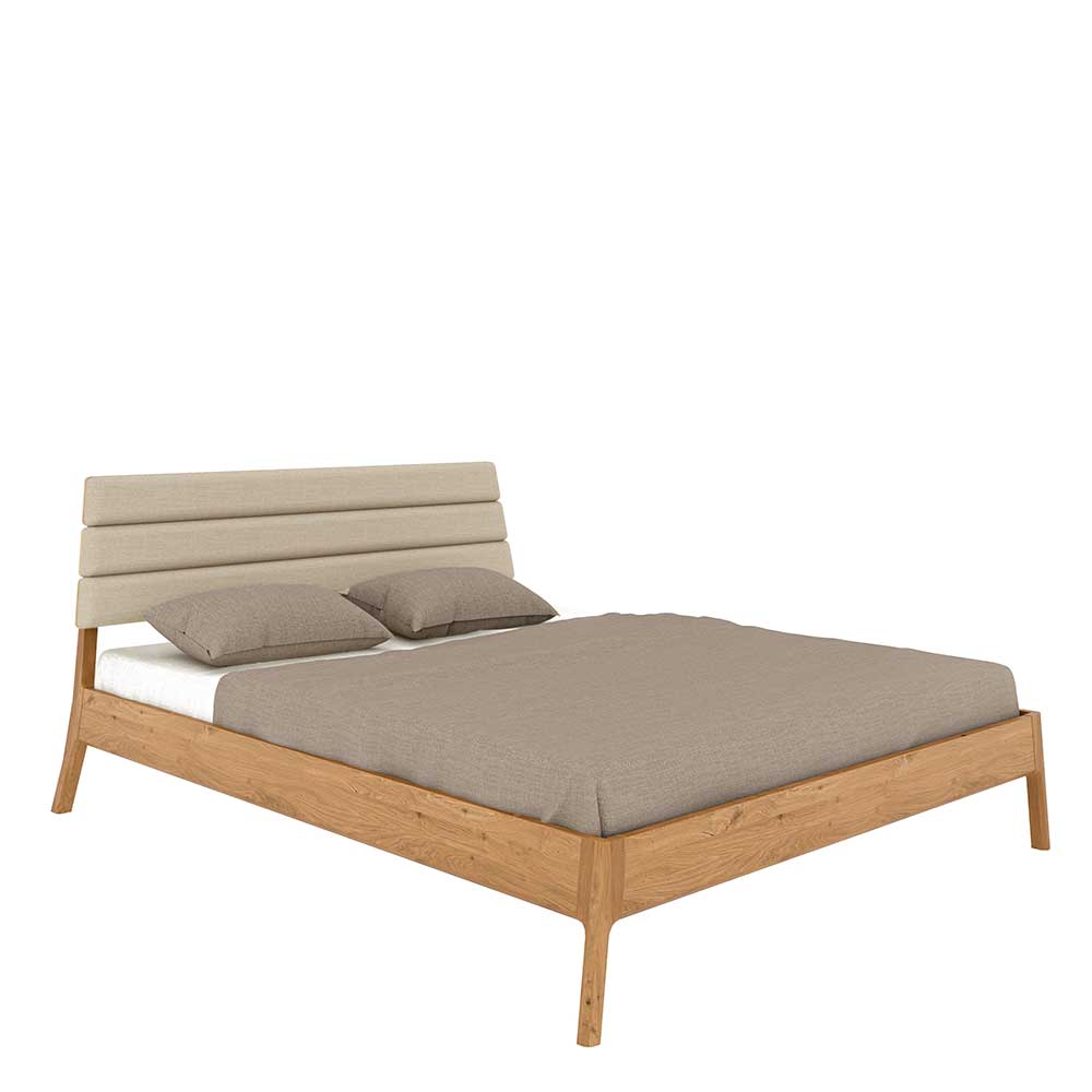 Massivholz Bett Fredellia in Wildeichefarben und Beige