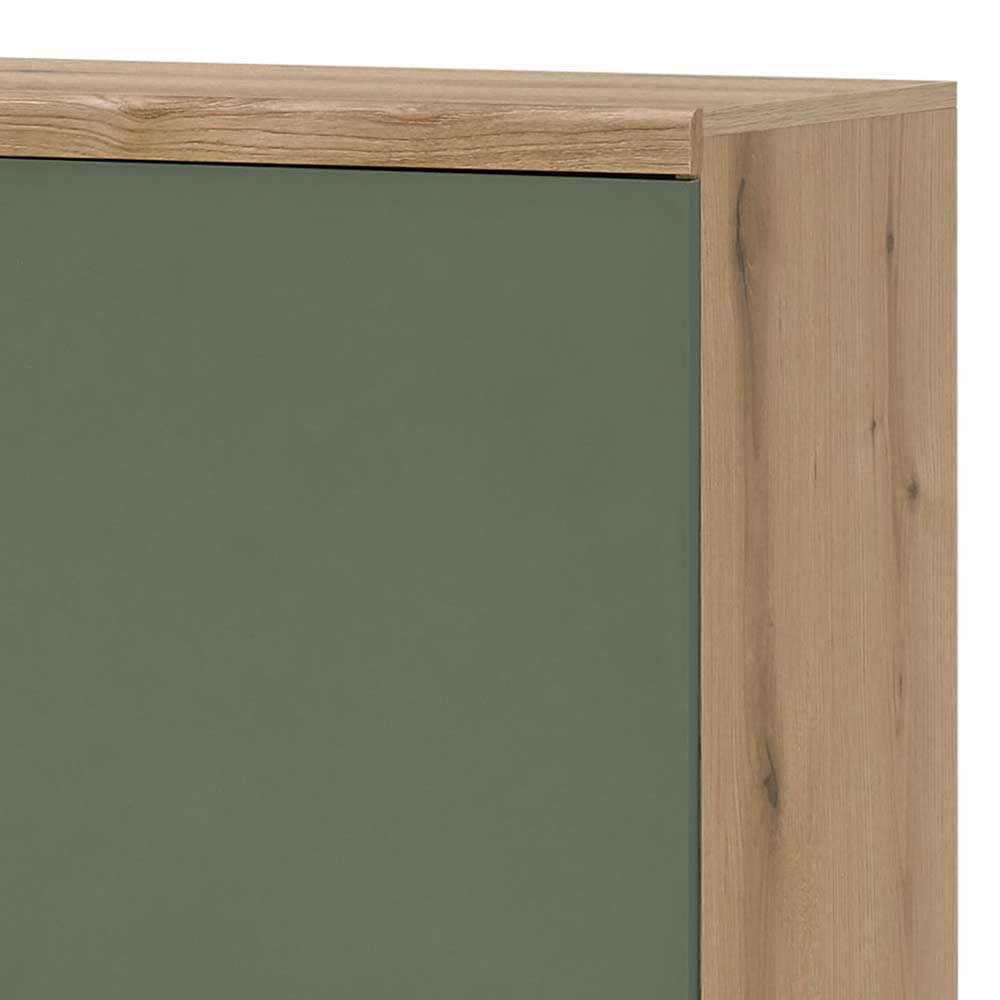 Wohnzimmer Highboard Lora in Graugrün und Wildeichefarben