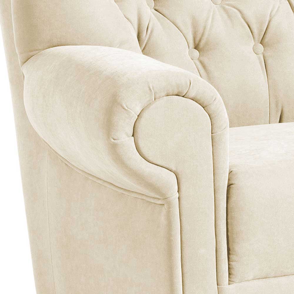 Cremefarbener Sessel Sonda im Chesterfield Look aus Velour