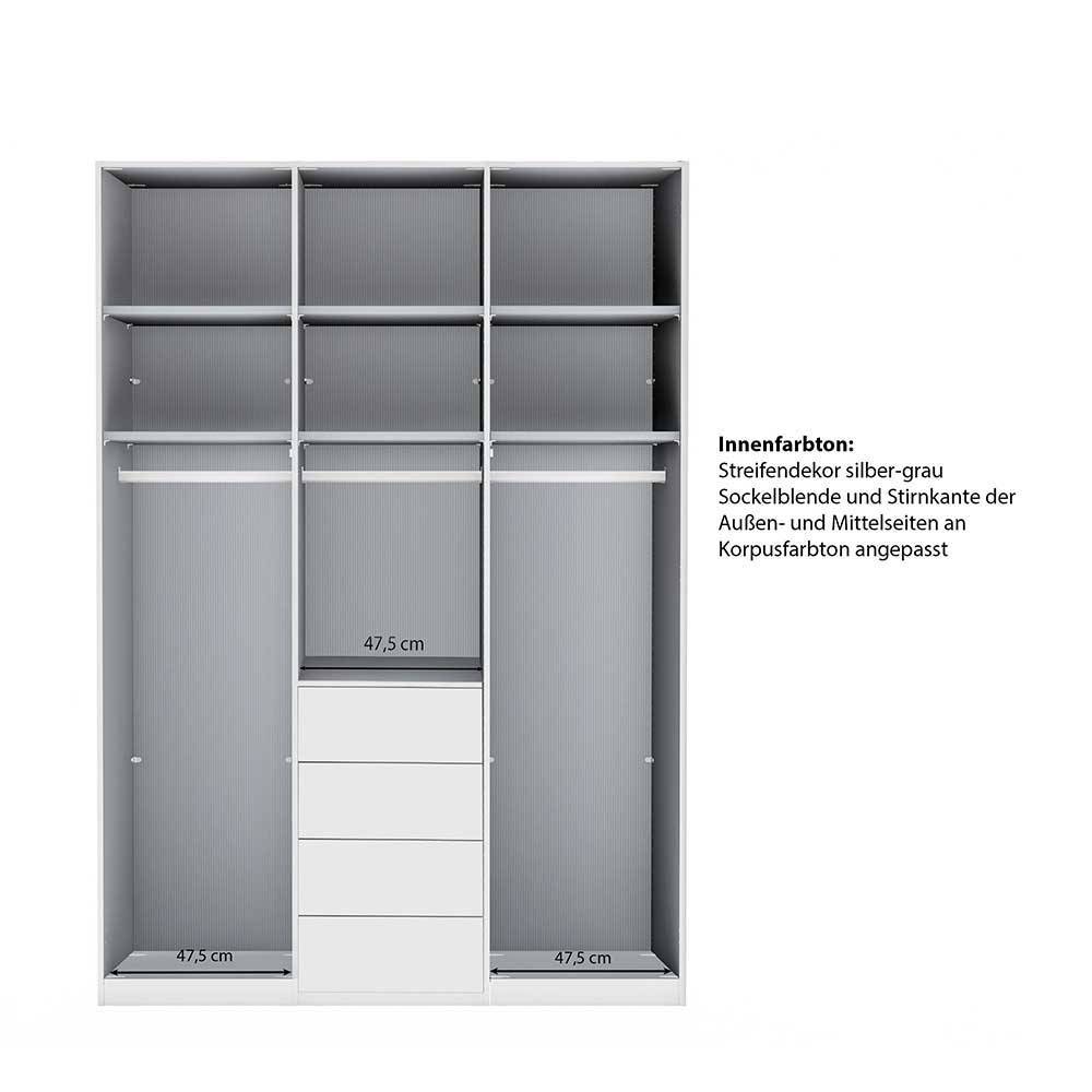 Kleiderschrank in Weiß Bean Front glasbeschichtet und 149 cm breit