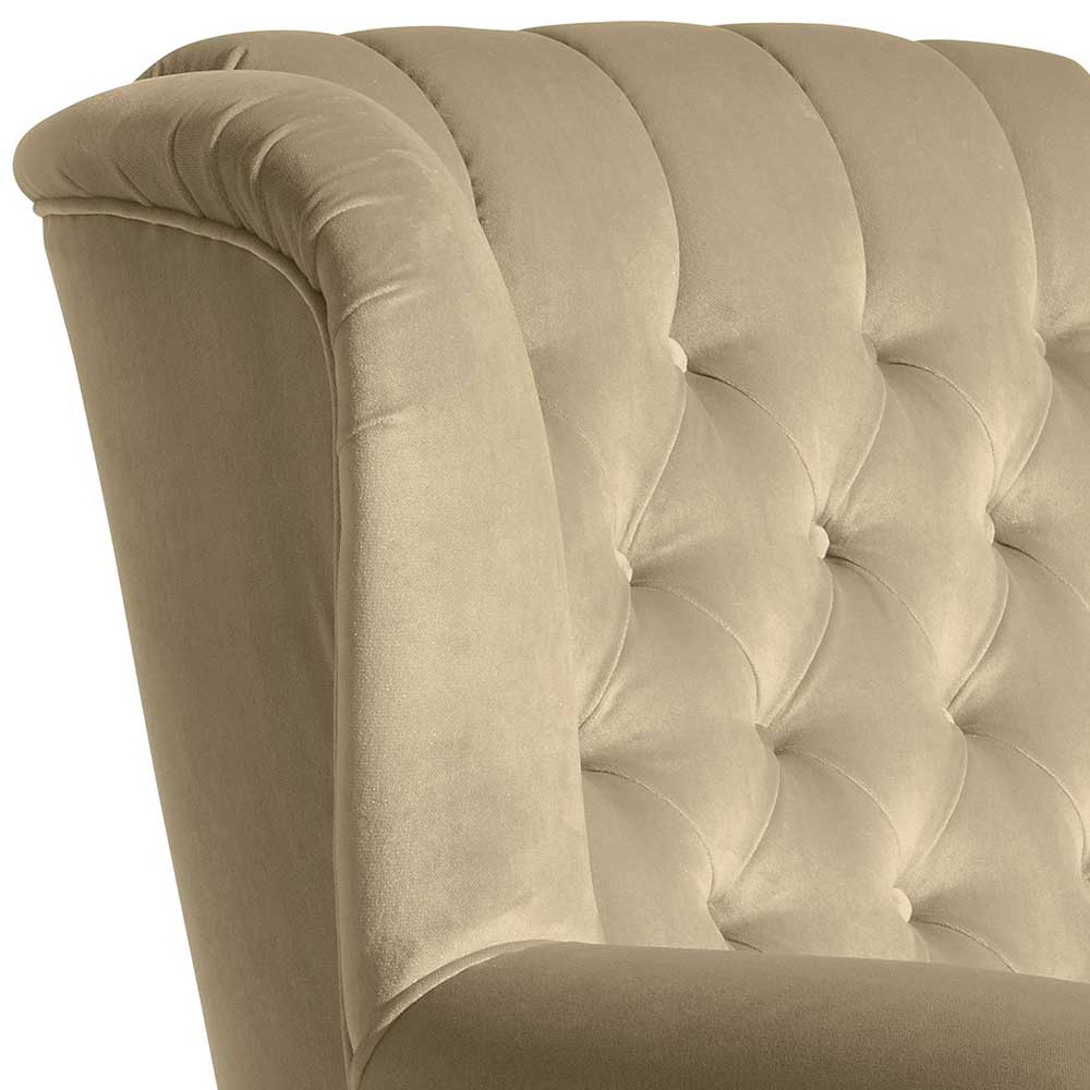 Chesterfield Look Ohrenbackensessel Pandau in Beige mit Federkern