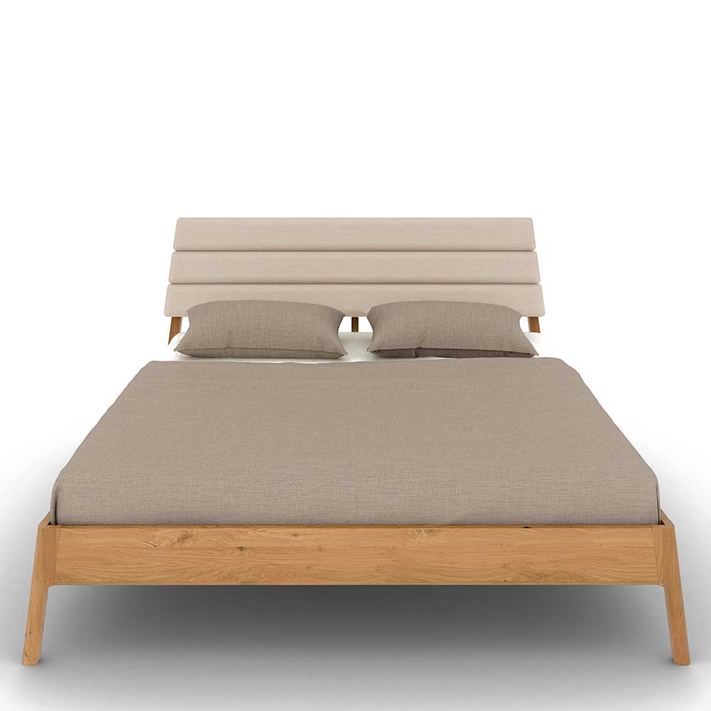 Massivholz Bett Fredellia in Wildeichefarben und Beige