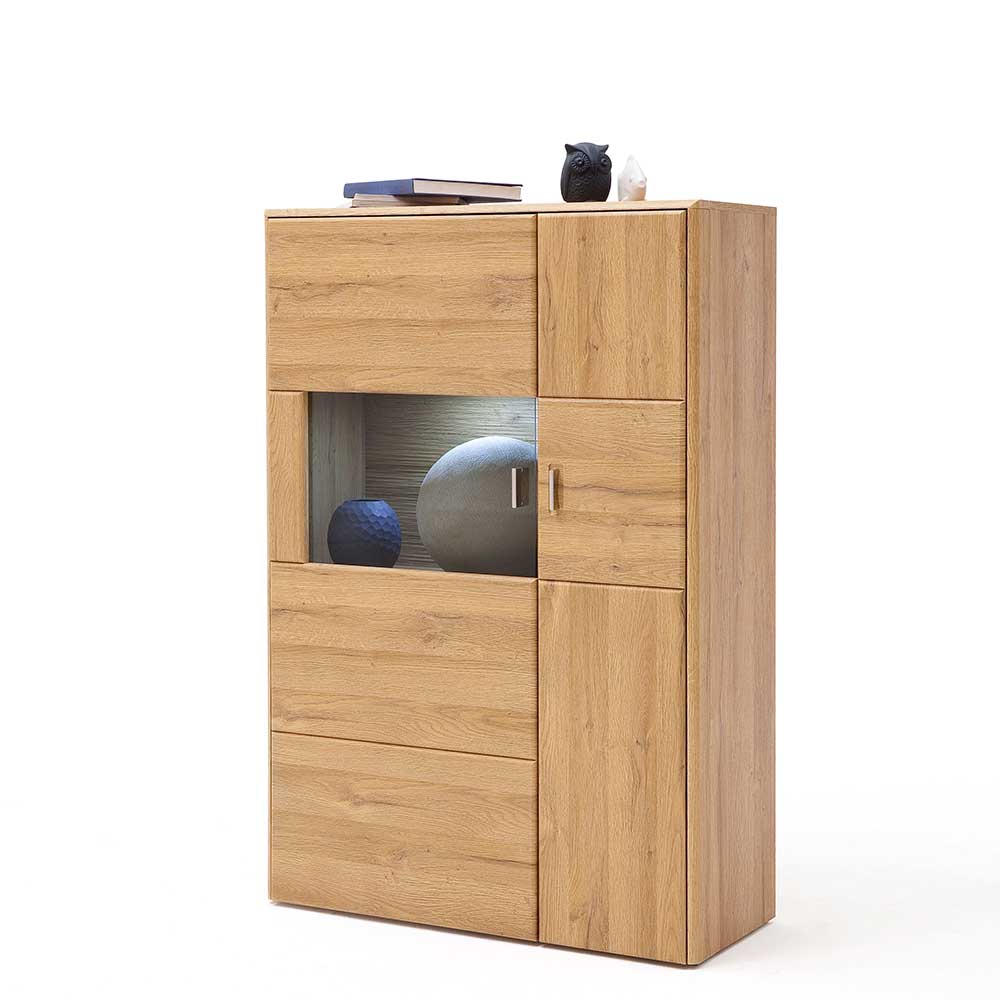 Wohnzimmer Highboard Zidrella in Wildeichefarben mit Glastür