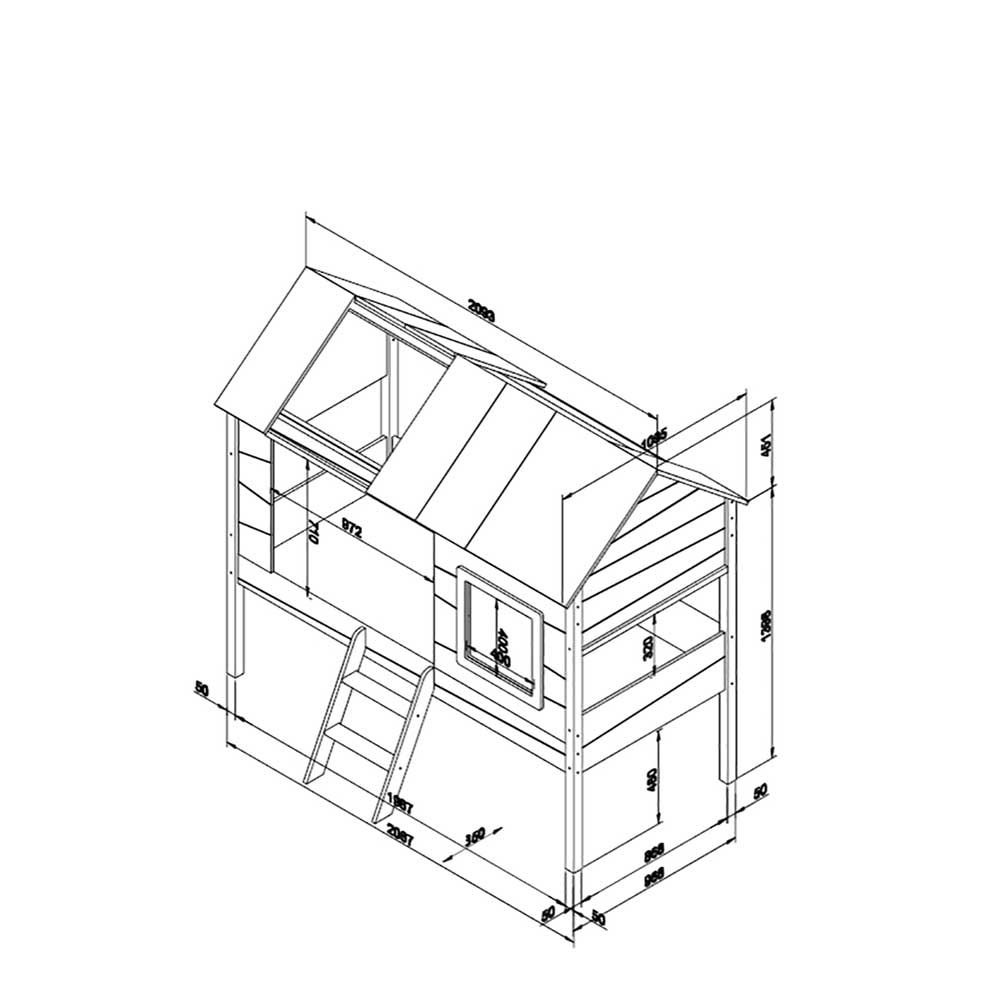 Baumhausbett Ruudy in Grau inklusive Leiter