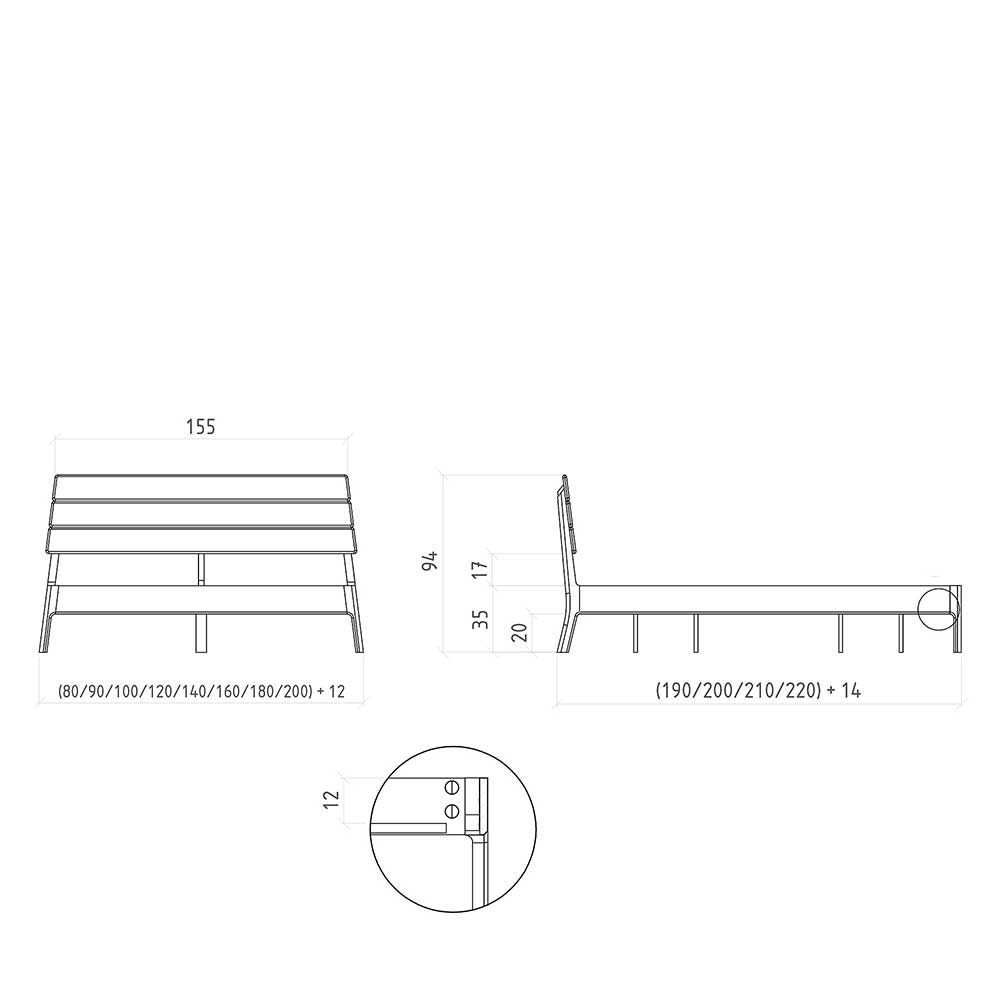 Doppelbett Emdramon aus Kernbuche Massivholz - Schubladen optional