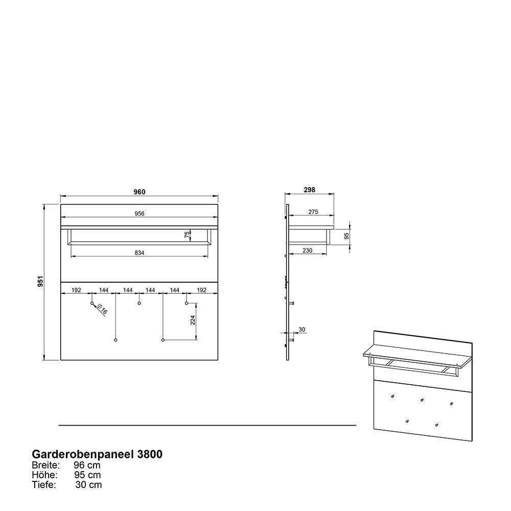 Wandgarderobe Tumeato in modernem Design - Grau