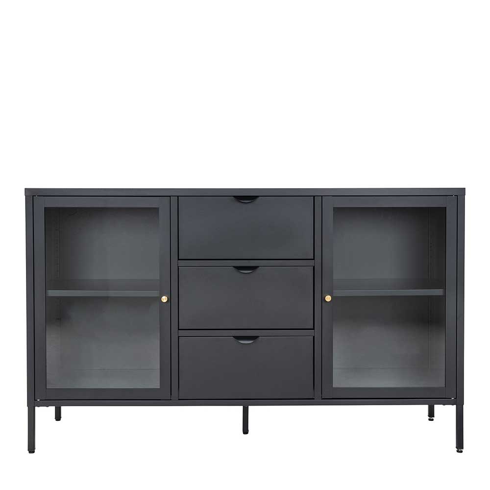 Metall Sideboard Sincony in Schwarz mit Glastüren