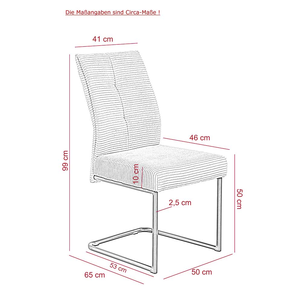 Freischwingerstuhl Comanar mit hoher Lehne aus Cordstoff (4er Set)