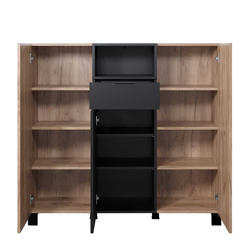 Highboard Acadonia in Eiche dunkel und Schwarz 140 cm hoch