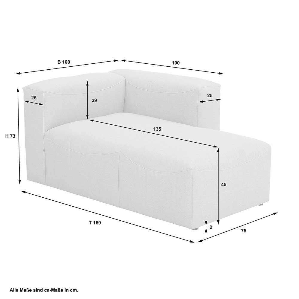 Modulsofa Recamiere Pescara in Cremefarben 160 cm tief