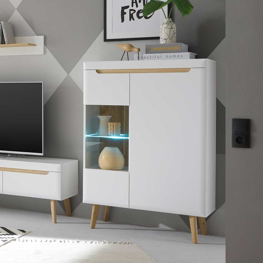 Wohnzimmer Highboard Jasturian mit Glastür im Skandi Design