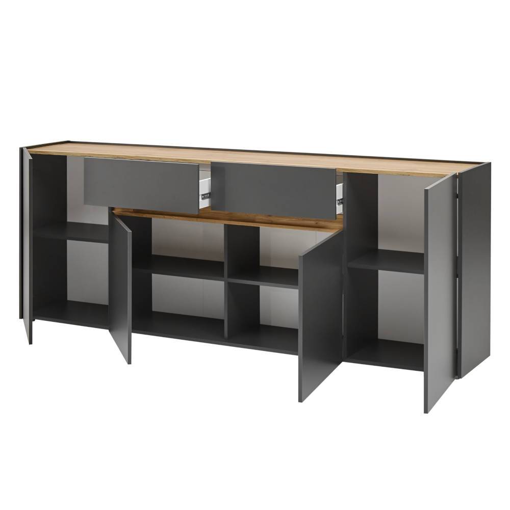 XL Sideboard Uzniana in Wildeichefarben und Anthrazit 4 Türen