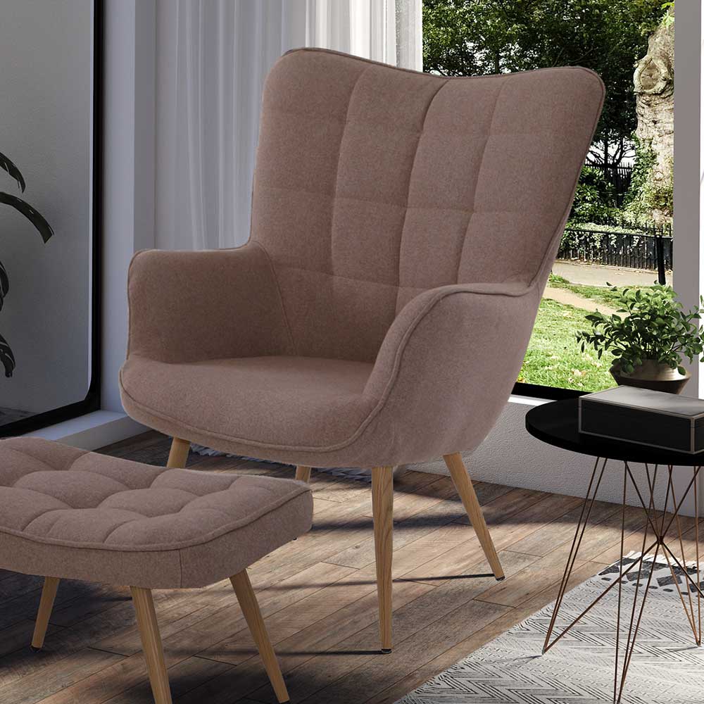 Sessel Beige Stoff Nofre im Skandi Design mit Vierfußgestell aus Metall