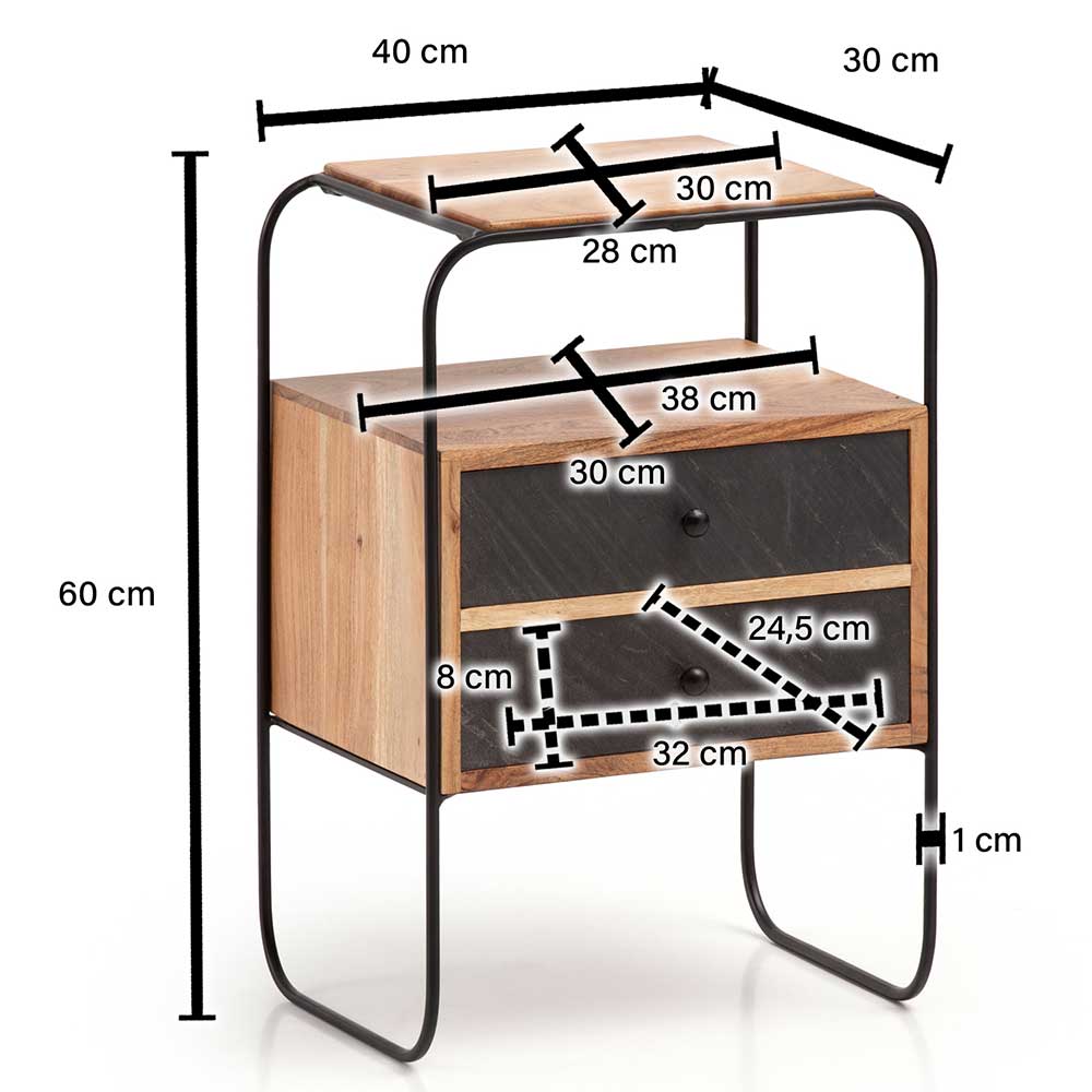 Nachtkommode Ambrosso im Industry und Loft Stil 60 cm hoch