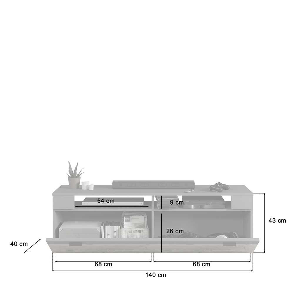 Fernsehmöbel Contreros in Wildeichefarben und Grau 140 cm breit