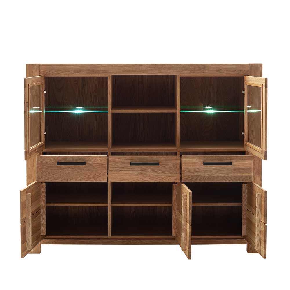 Highboard Crystoga mit Metallgriffen und drei Schubladen