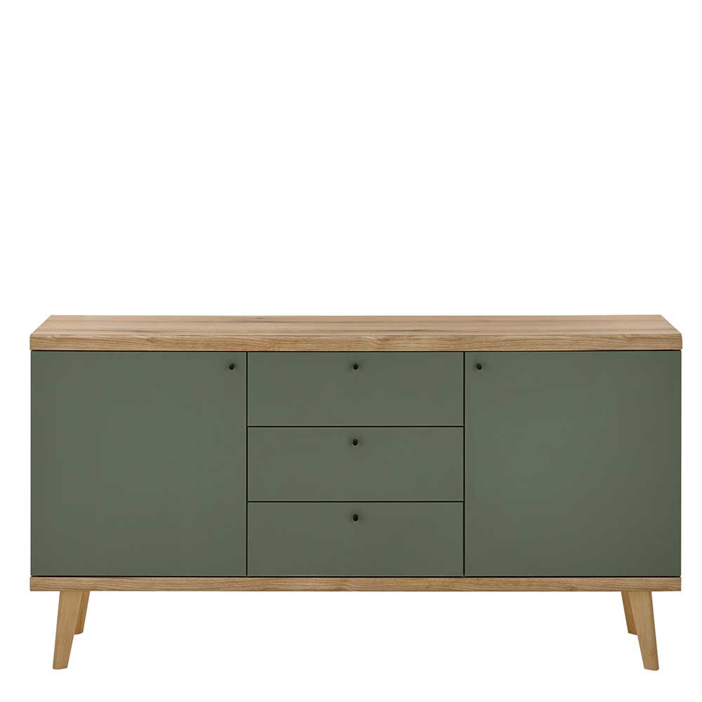 Skandi Design Esszimmersideboard Lora in Graugrün und Wildeichefarben