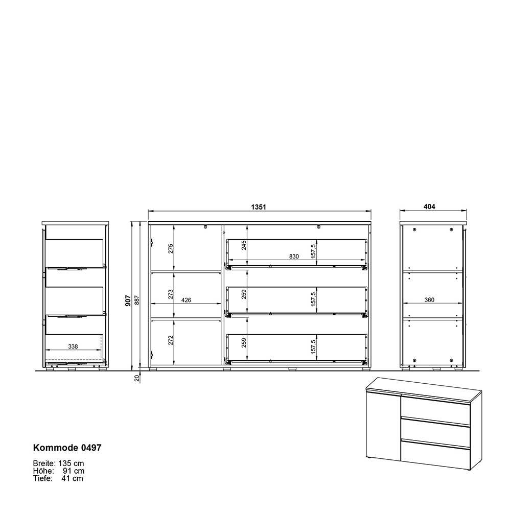 Dielenkommode Tumeato in modernem Design mit drei Schubladen