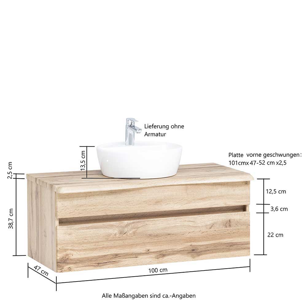 Badmöbel mit Waschbecken Kropenia im Landhausstil in Wildeichefarben (vierteilig)