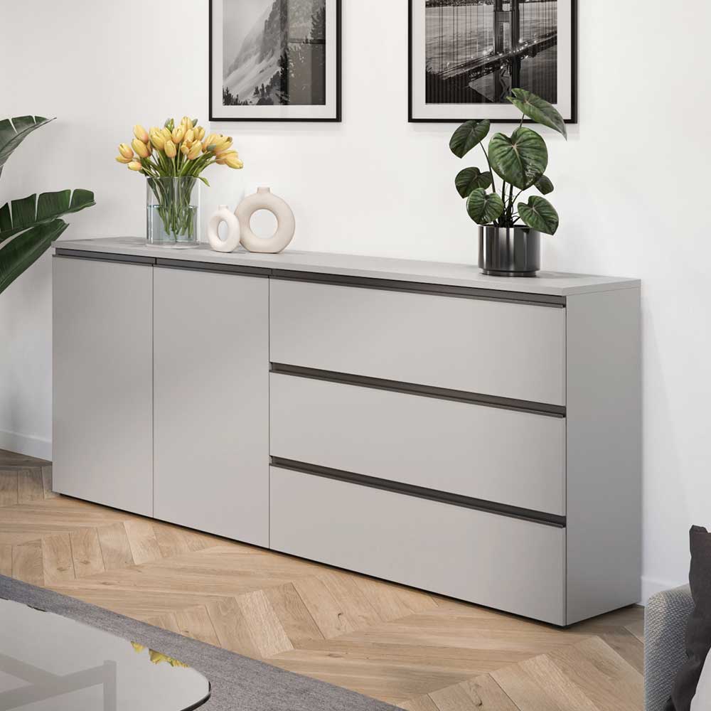 Sideboard Tumeato mit drei Schubladen in Grau