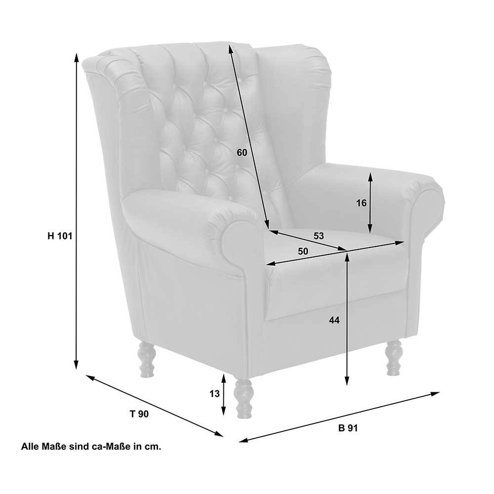 Ohrenbackensessel Chesterfield Rubrion aus Samtvelours in Petrol