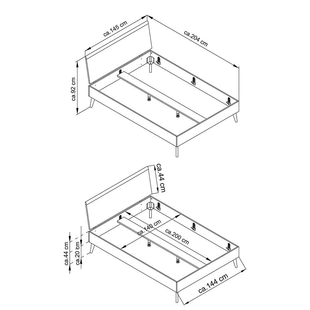 Doppelbett mit Nachtkonsolen Levanca in Weiß und Eiche in 140x200 cm (dreiteilig)