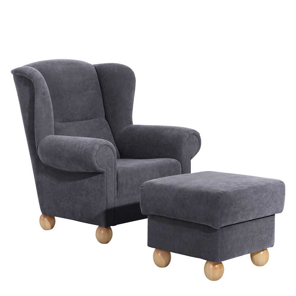 Sessel optional mit Hocker Ricana in Anthrazit aus Velour