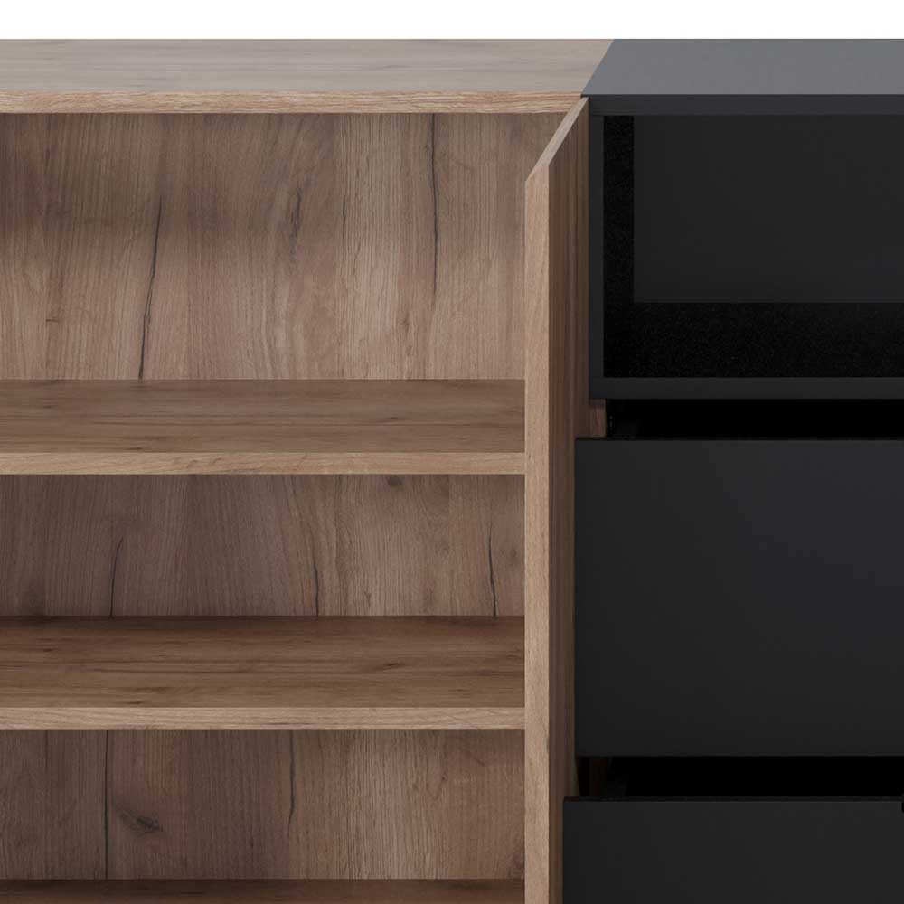 Esszimmersideboard Acadonia in Eiche dunkel und Schwarz 227 cm breit