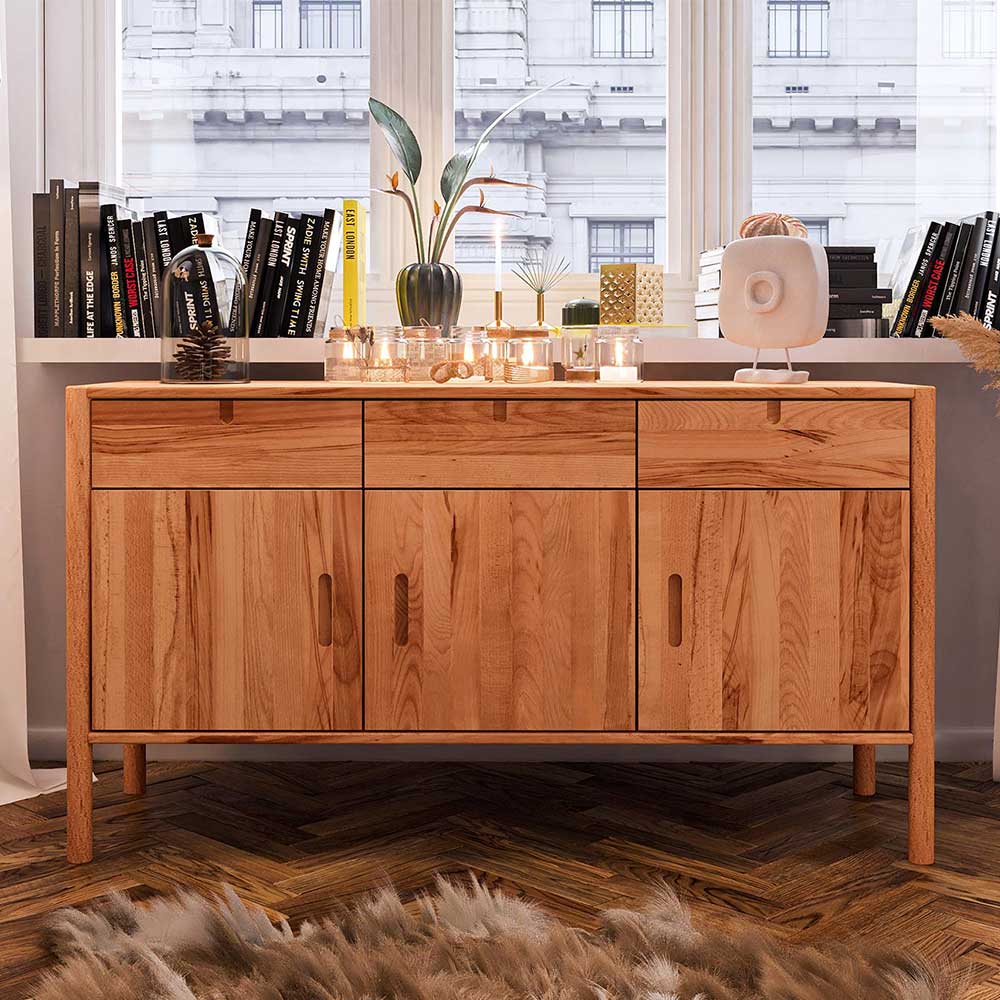 Massivholz Sideboard Artjes mit drei Schubladen und Drehtüren