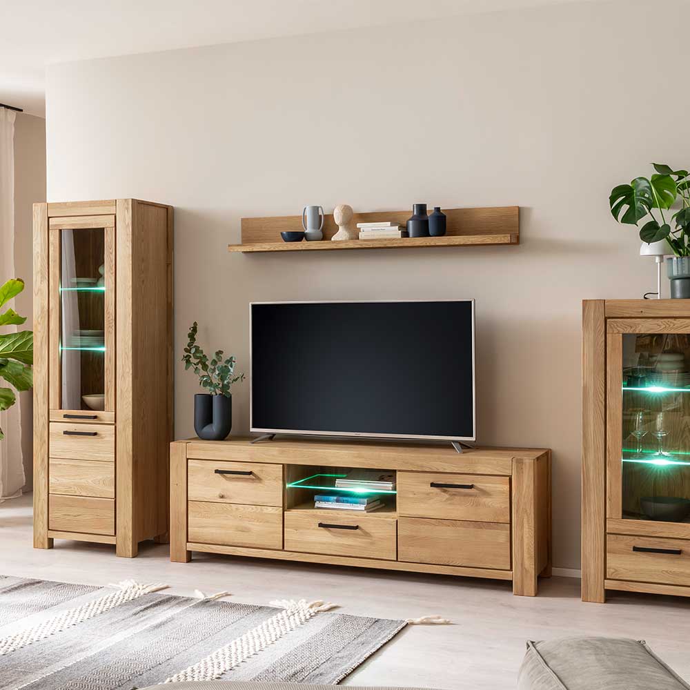 TV Board Crystoga mit Schublade aus Wildeiche Massivholz