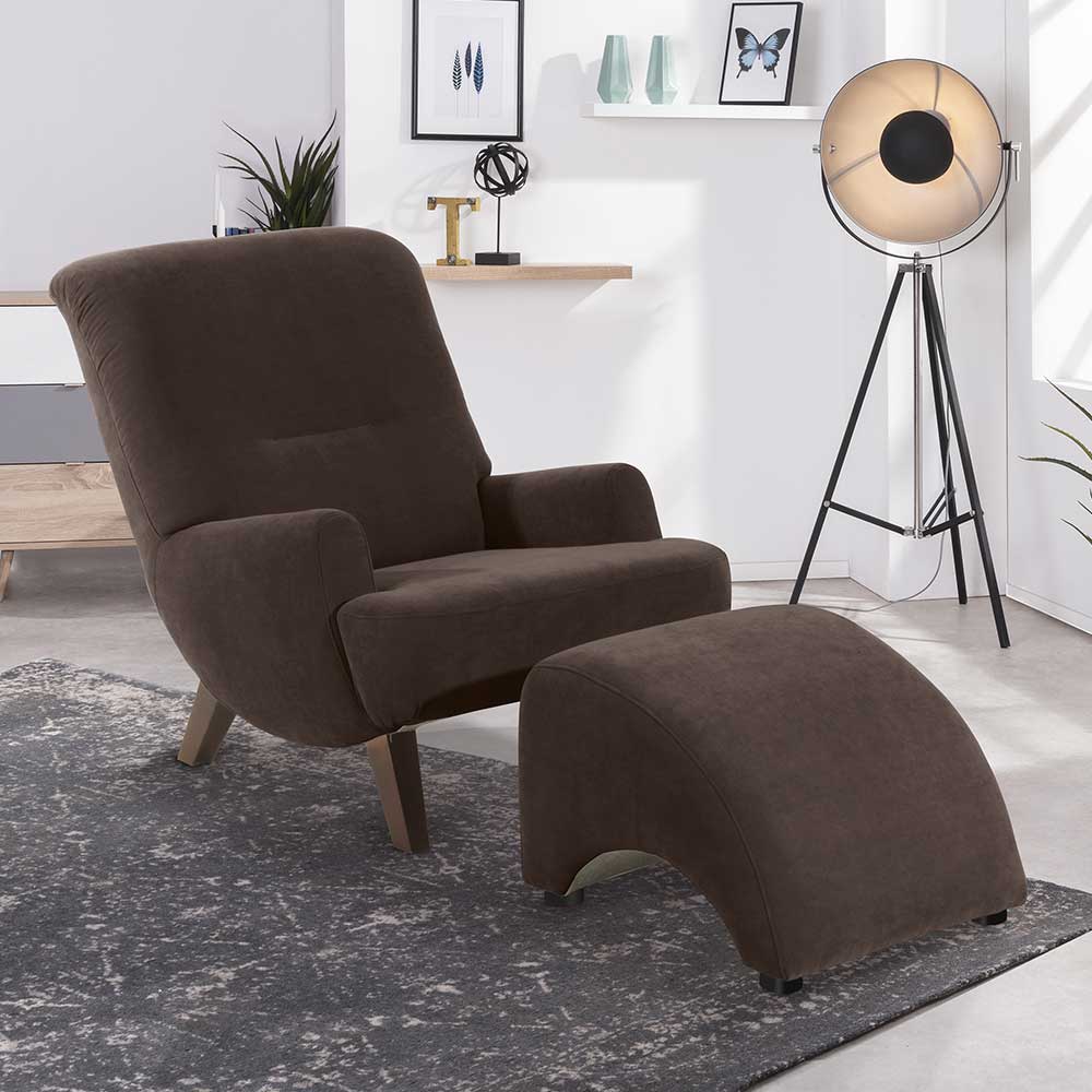 Wohnzimmer Sessel Perlos in Braun Velours - modernes Design