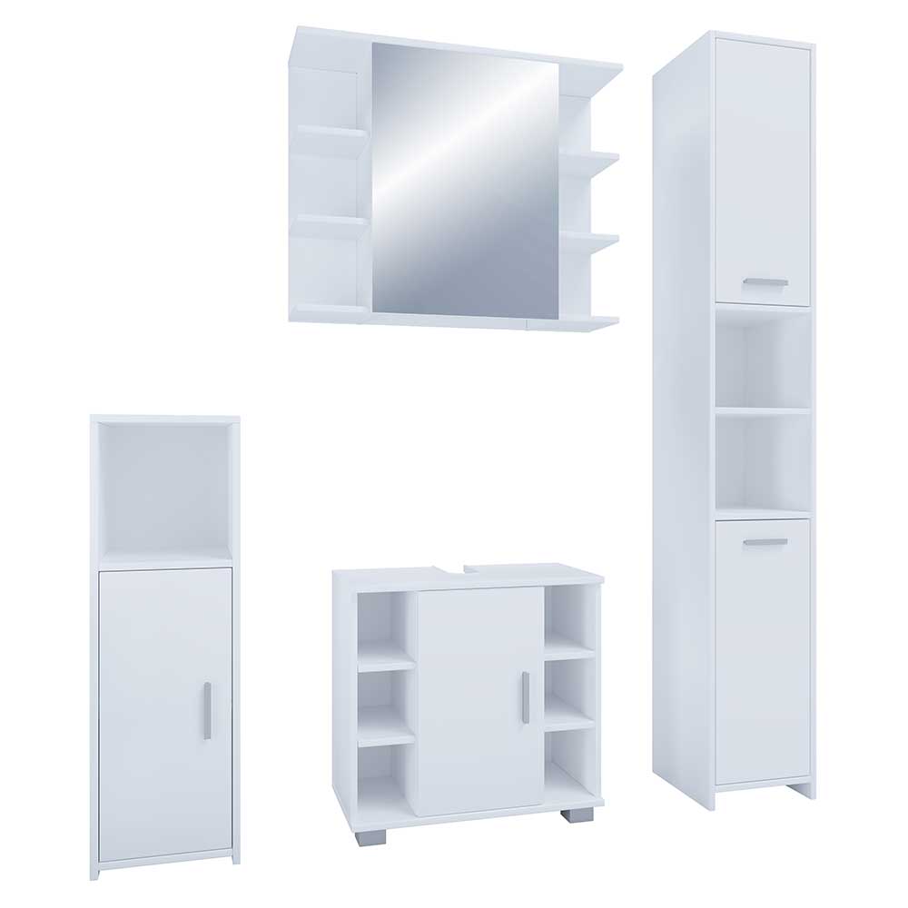 Weißes Badmöbel Set Vimalta 180 cm hoch mit Spiegelschrank (vierteilig)