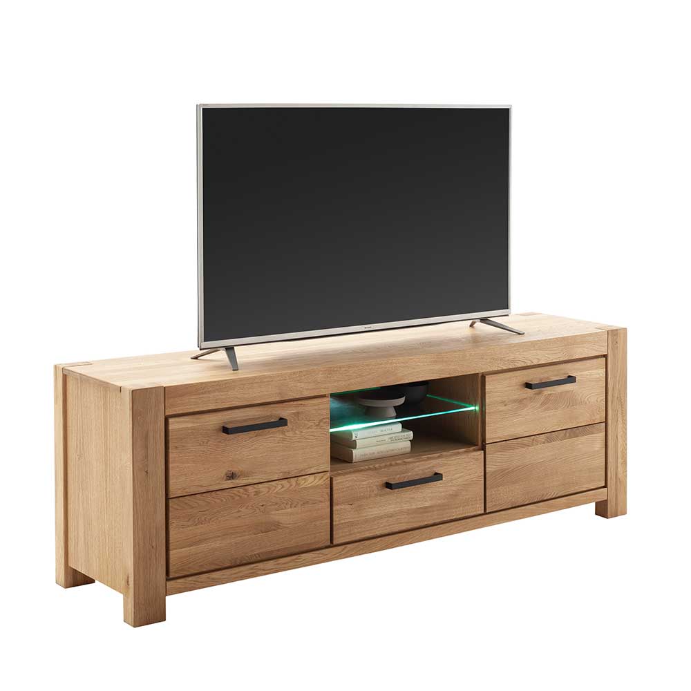 TV Board Crystoga mit Schublade aus Wildeiche Massivholz