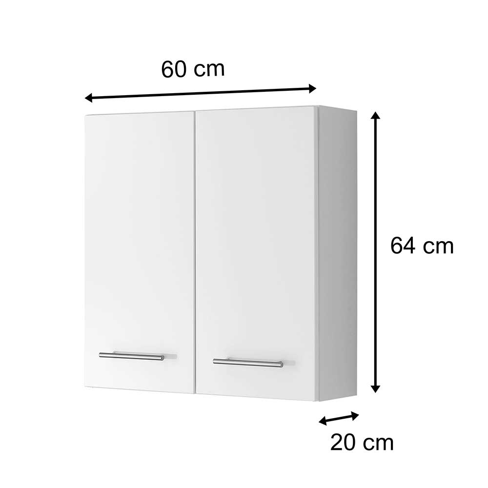 2 türiger Badezimmer Hängeschrank Josessa cm breit 60 in Hochglanz Weiß