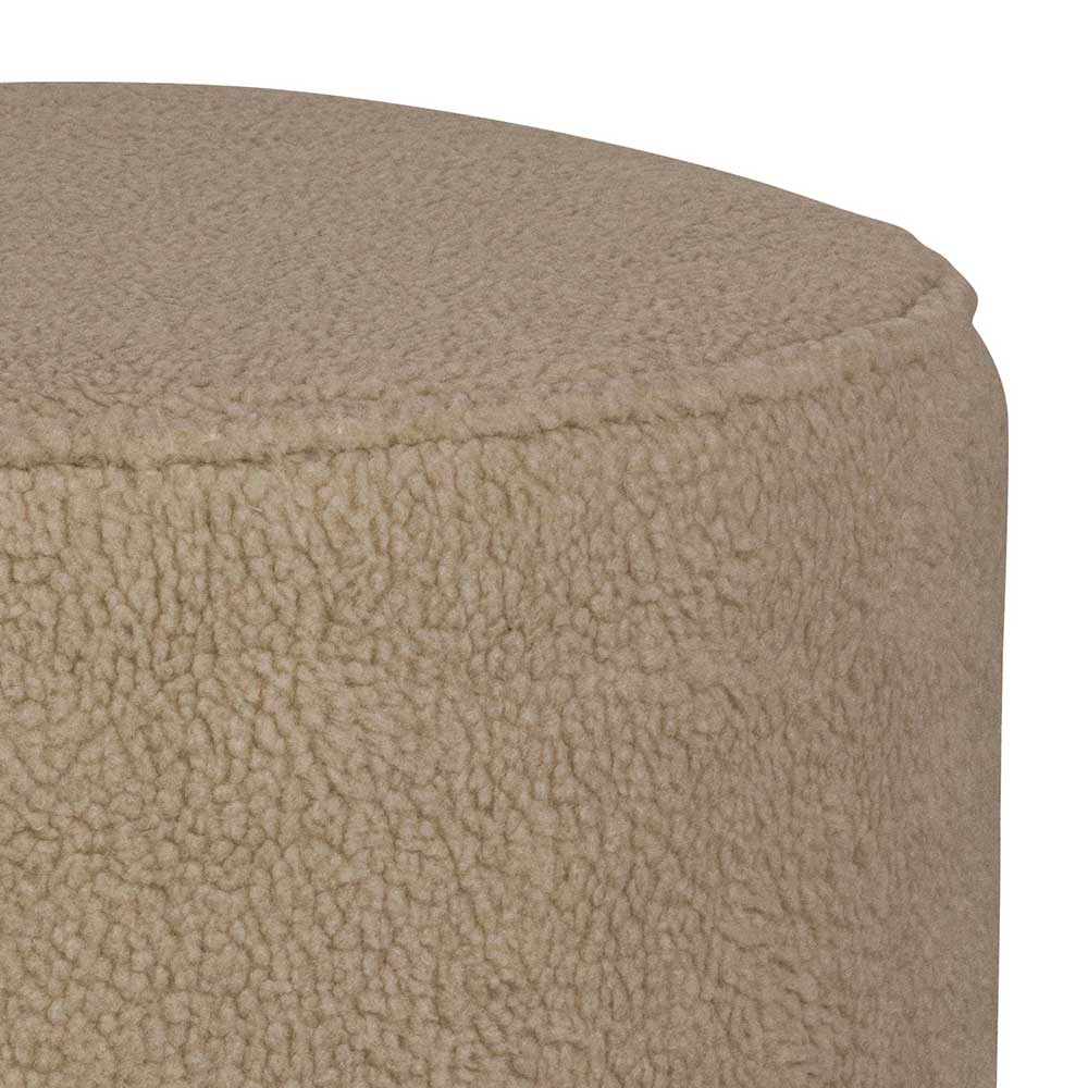 Runder Retro Sitzpouf Izao in Beige mit Webplüsch Bezug