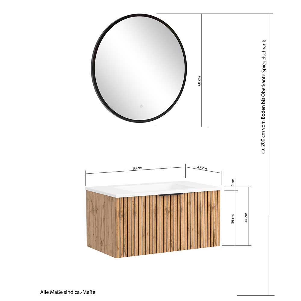 Design Badezimmermöbel Set Compadro Made in Germany mit Beleuchtung (dreiteilig)