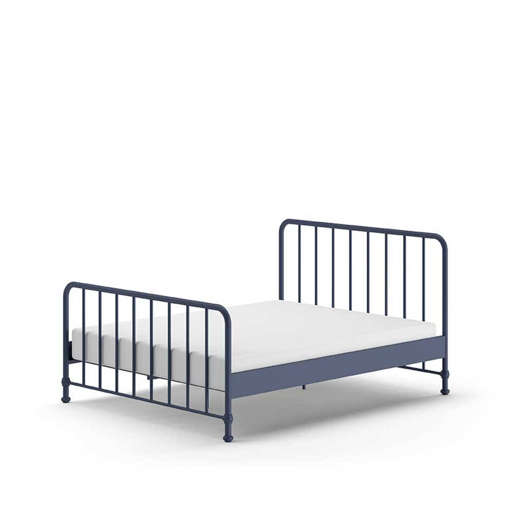 Metallbett Eleganto in Blau im Retrostil