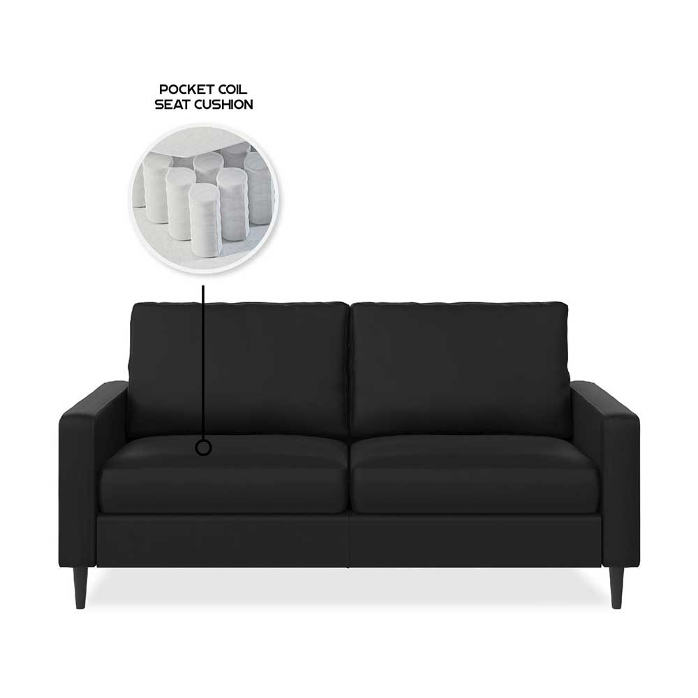 Kunstleder Sofa Frenanda in Schwarz mit Taschenfederkern Polsterung