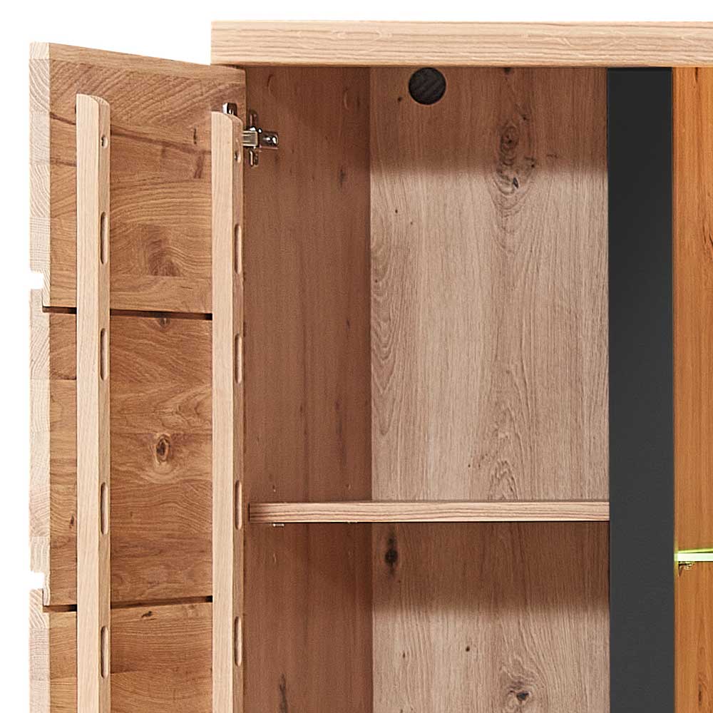 Wohnzimmervitrinenschrank Sebetino mit LED Beleuchtung 90 cm breit