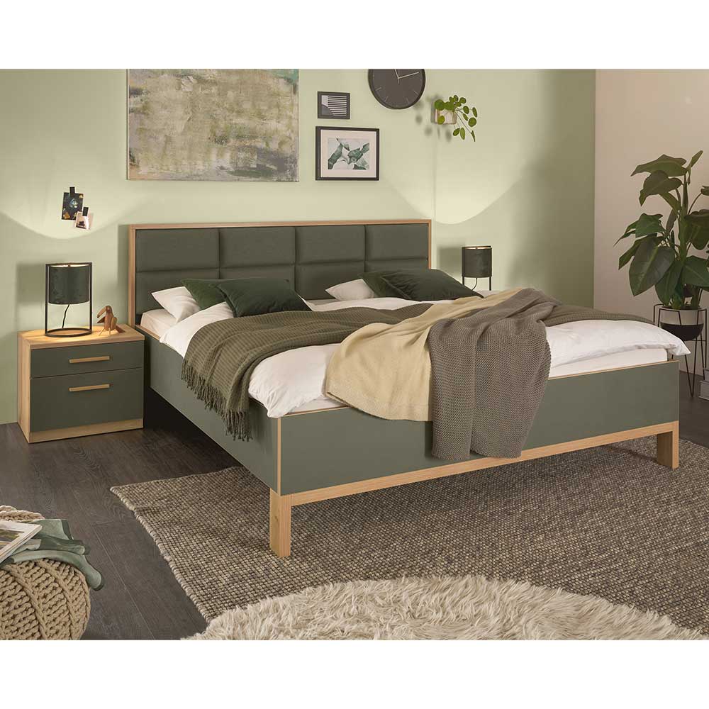 Doppelbett Ejawan in modernem Design - Graugrün (dreiteilig)