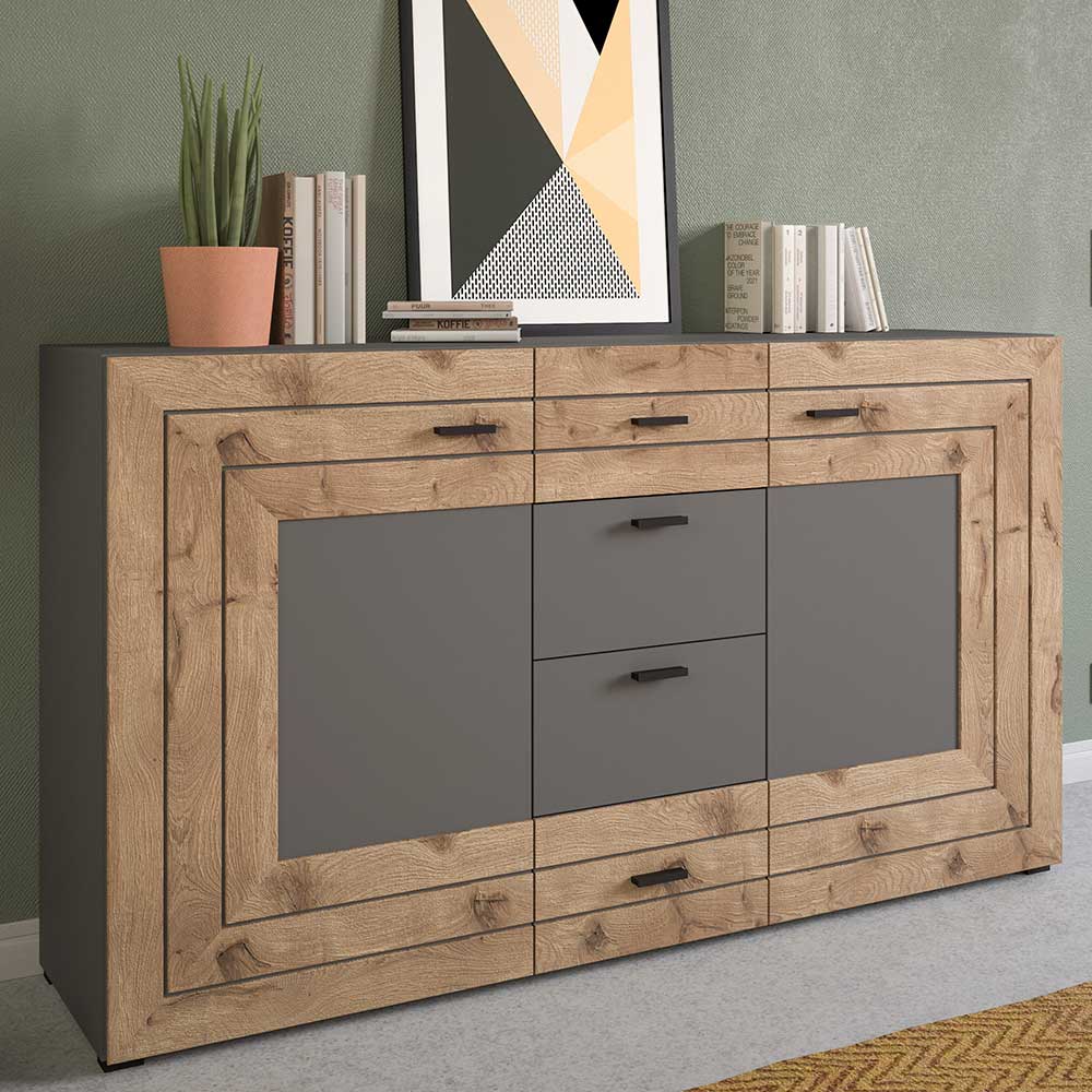 Esszimmersideboard Contreros in Wildeichefarben und Grau 160 cm breit